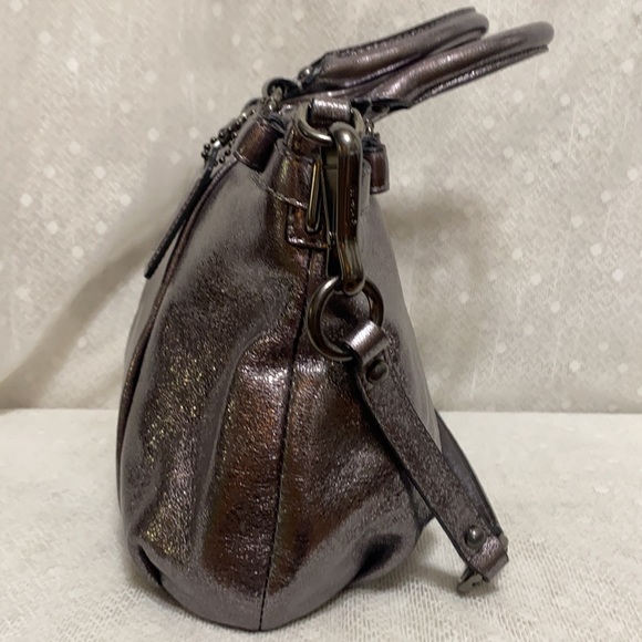 *SOLD*Coach Sophia Madison Metallic Gunmetal Leather Satchel - Picture 7 of 16